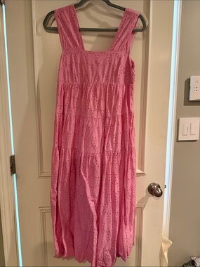Anthropologie Pink Eyelet Tiered Sundress. SP.
